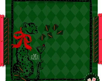 Custom Mahjong Mat, 31.5", Neoprene, Personalized, Monogrammed, Initial, Winter, Holiday, Christmas, Leopard, Cheetah, Classy, Martini