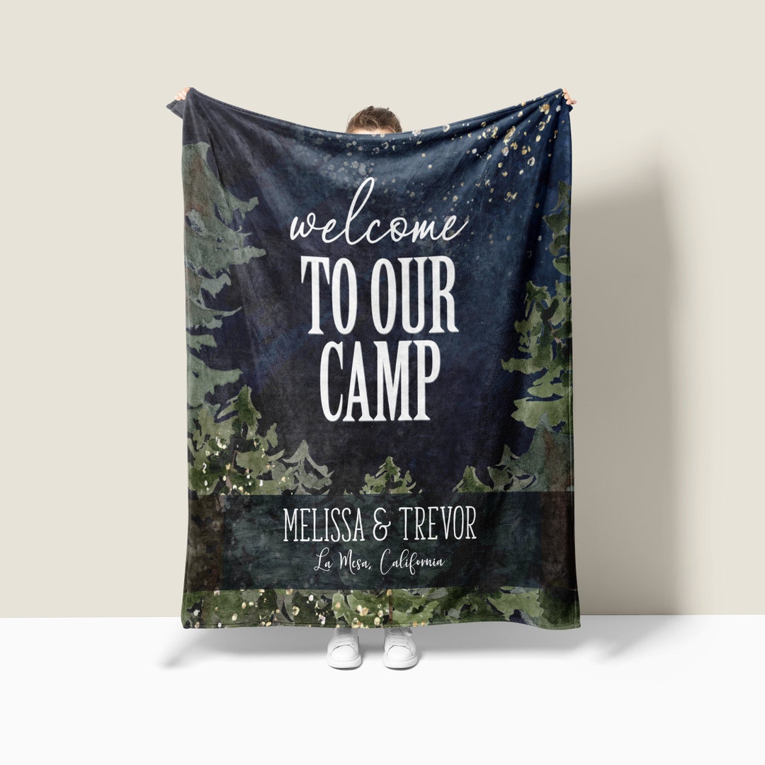 Happy Campers Camping Blanket, Personalized Motorhome Blanket, Custom