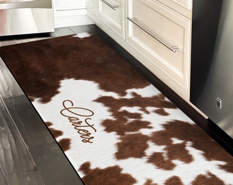 Runner Floor Mat, Personalized Rug, Large Kitchen Rug, Bath Personalized Mat, Cushion Mat,Custom Floor Mat, Printed Cowhide, Western, Ranch