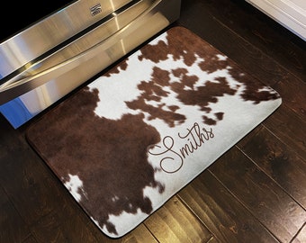 Floor Mat, Personalized Rug, Kitchen Rug, Personalized Floor Mat, Cushion Mat, Custom Floor Mat, Memory Foam, Western Printed Cowhide Cowboy