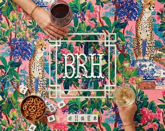 Custom Mahjong Tablecloth, Card Game Table Cover, Monogram, Personalized, Letter, Initial, Preppy, Leopard, Cheetah, Chinoiserie, Tropical