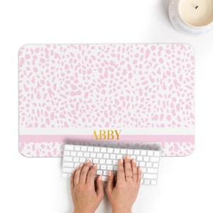 Custom Desk Pad, Personalized Cushion, Initial Blotter, Mouse Pad, Monogram Desk, Office, Table Laptop Computer Mat, Preppy, Leopard, Pink