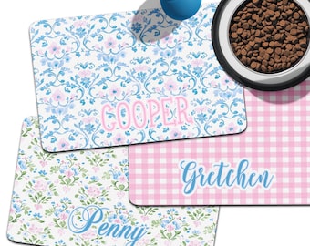 Personalized Dog Food Mat, Multiple Sizes, Pet Place mat, Custom, Dog, Cat, Flowers, Plaid, Name, Coquette, Grand Millenial, Preppy