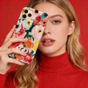 Personalized Name Initial Phone Case, Custom Letter Case, iPhone 15 Case, 14, 17, Magsafe, Pro Max, Abstract Watercolor Large Flowers