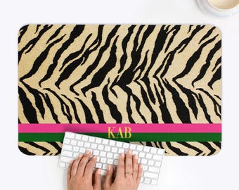 Custom Desk Pad, Personalized Cushion, Blotter, Mouse Pad, Monogram Desk, Office, Table Laptop Computer Mat, Name, Initials, Preppy Zebra,