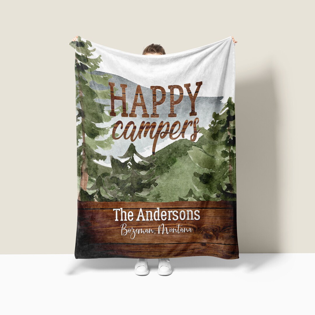 Happy Campers Camping Blanket, Personalized Motorhome Blanket, Custom