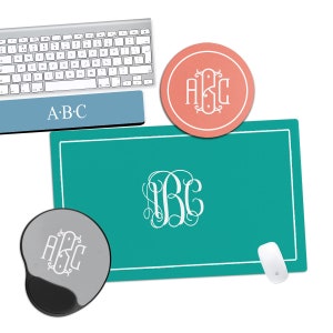 Monogrammed Desk Pad, Monogram Mouse Pad, Personalized Dest Mat Set, Keyboard Rest, Gel Cushion Mouse Pad, Classy Modern Minimal Monogram