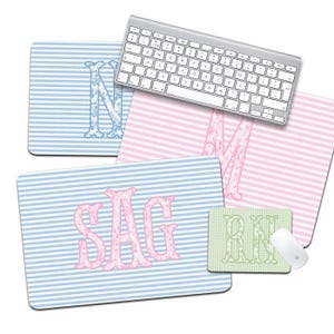 Fancy Rose Initials Desk Pad, Personalized Cushion Pad, Monogram Desk Blotter Mat, Large Mouse Pad, Makeup Mat Pad, Love Preppy Stripes