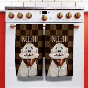 Personalized Kitchen Towels, Custom, Bar Cart Decor, Dish Towel, Party,Housewarming Gift, Dog Portrait Photo, Chocolate Espresso Martini