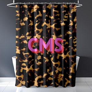 Custom Shower Curtain, Monogrammed and Personalized Bathroom Curtain, XL Curtain Sizes, Tortoise Pattern, Name, shadow initials