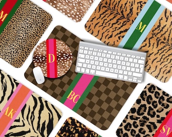 Custom Desk Pad, Personalized Cushion Pad, Initial Blotter Mat, Mouse Pad, Tortoise, Leopard, Fawn Deer, Tiger, Zebra, Checker, Cheetah, Cow
