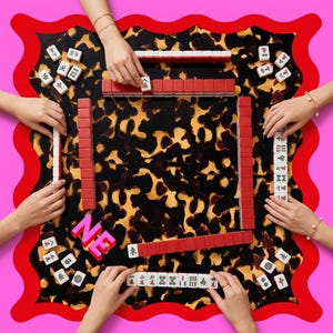 Custom Mahjong Mat, Personalized, Monogram, Letter, Initial, Preppy Modern Tortoise Print, Turtle Shell Pattern, Stripes, Choose Your Colors