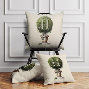 Personalized Pillow Cover, Monogram, Custom Pillow, Modern Preppy Pillows, Minimalist Classy, Topiary, Initial, Antique Vintage Plant