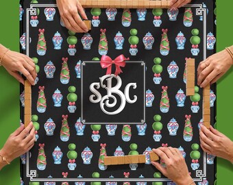 Custom Mahjong Mat, 31.5", Neoprene, Personalized, Initial, Winter, Holiday, Christmas, Preppy, Topiary, Grand Millennial, Ginger Jars