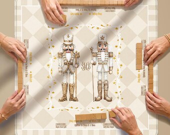 Custom Mahjong Mat, 31.5", Neoprene, Personalized, Monogrammed, Initial, Winter, Holiday, Christmas, Tan, Neutral Nutcrackers, Harlequin