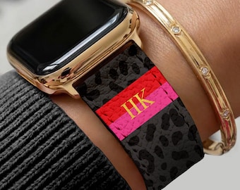 Personalized Apple Watch Band, Custom Strap, Smart Watch, 38, 40, 41, 42, 44, 45, 49, 3 4 5 6 7 8 9 10 SE, Initials, Leopard Cheetah Stripe