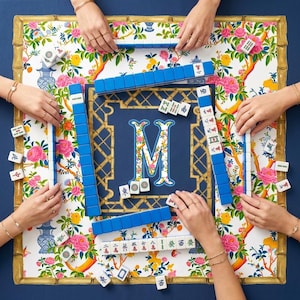 Custom Mahjong Mat, Neoprene, Personalized, Monogrammed, Letter, Initial, Preppy Japanese Chinoiserie, Ginger Jar