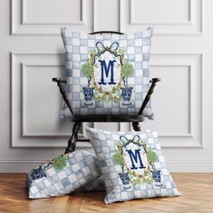 Personalized Pillow Cover, Monogram Initial, Custom Pillow Case, Modern Preppy, Olive Tree Topiary, Chinoiserie, Initial, Ginger Jar
