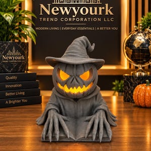 3D-geprinte pompoen-tovenaarfiguur, Halloween Jack-o'-lantern decoratie