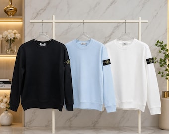 Stone Island Sweatshirt, Men's Crewneck Pullover, Vintage Casual Long Sleeve Top, Classic Streetwear