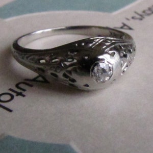 Ornate 18K Art Deco Diamond Engagement Ring // Antique Old Mine Cut Diamond Ring // Edwardian to Art Deco White Gold Filigree // 1920s 1930