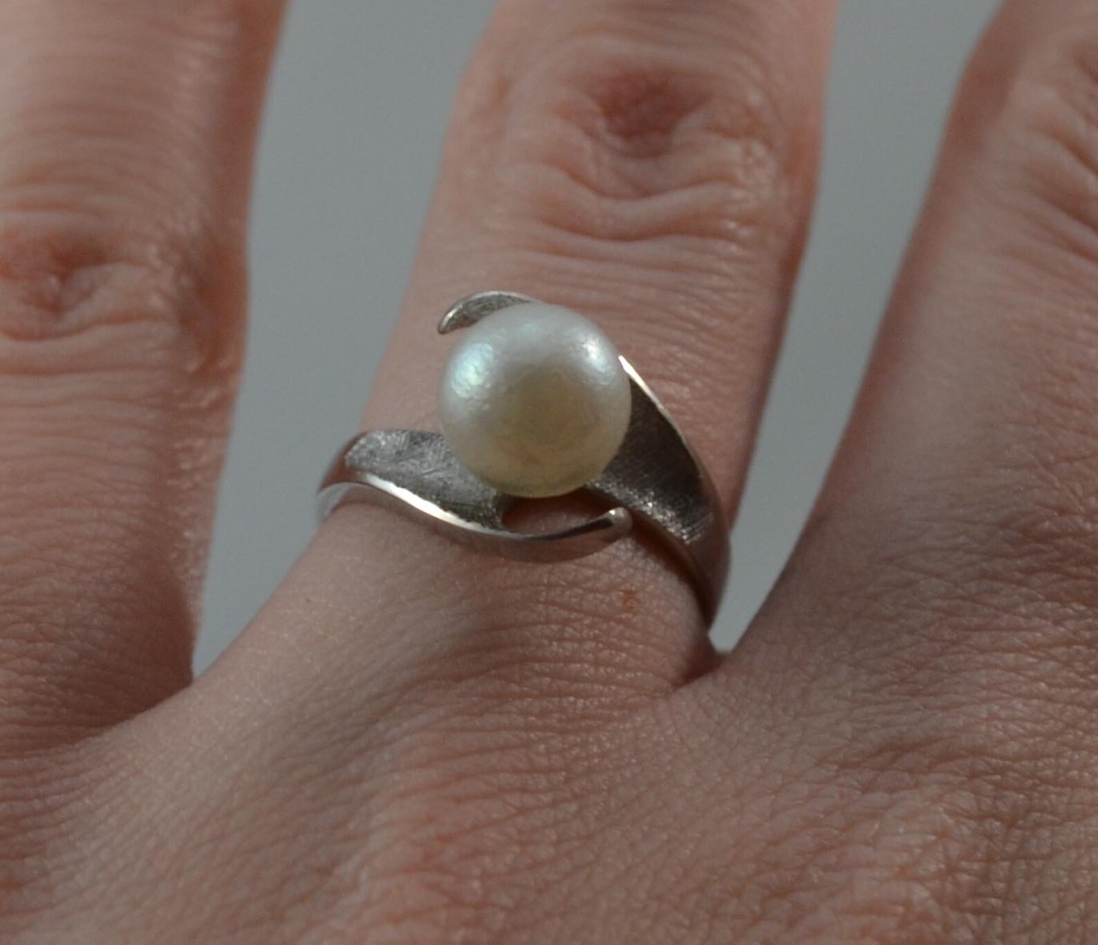 14K White Gold Pearl Ring Natural Pearl Ring White Gold Etsy
