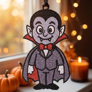FSL Vampire Ornament Machine Embroidery Design, Freestanding Lace Halloween Dracula, 2 Sizes, Instant Download