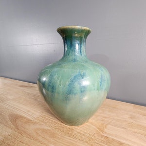 Large Green Ceramic Pottery Vase 12.5 Tall image 1