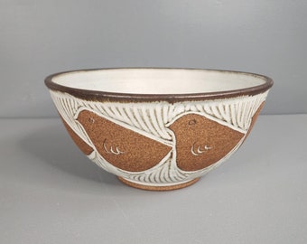 Mid Century Stoneware Studio Pottery Bowl Signed Unknown Signature