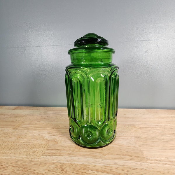 L E Smith Moon and Stars 11" Green Glass Jar PLESE READ DESCRIPTION