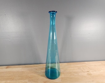 Large Blue Glass Italian Decanter Vase 20" Tall