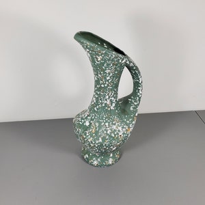 Large Speckled Green, White and Gold Pottery Vase image 2