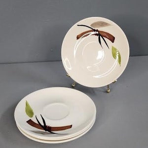 Set of 4 1950s Bamboo Pattern Saucer Plate Set image 1