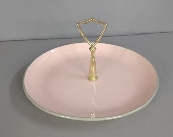 Harkerware Speckled Gray and Pink Handled Dish