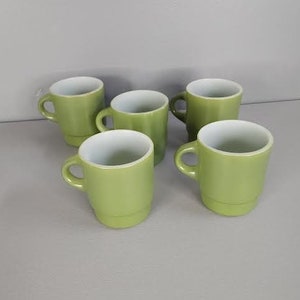 One Fire King Anchor Hocking Green D Handle Mug Multiples Available