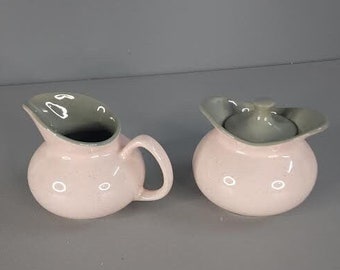 Harkerware Speckled Pink and Gray Cream and Sugar Set