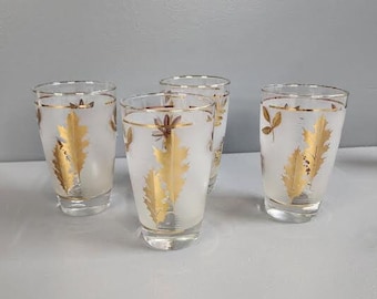 Set of 4 Libbey Frosted Leaf Pattern Drinking Glasses
