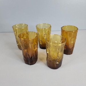 Set of 5 Decatur Glass Texglass Pinched Thumbprint Drinking Glasses image 1