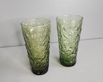 Set of 2 Anchor Hocking Milano Green Drinking Glasses