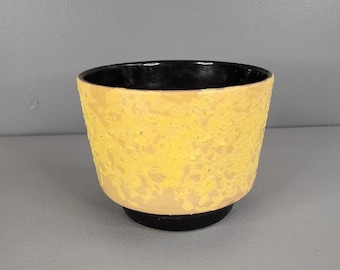 Retro Yellow and Black Textured Pottery Planter Vase
