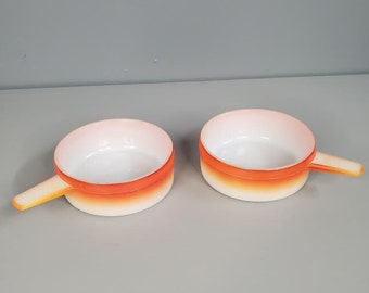Set of 2 Glasbake Jeannette Poppy Glow 14oz. Handled Soup Bowls