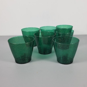 Set of 7 Vintage NPC Plastic Green Metal Flake Plastic Cups image 1