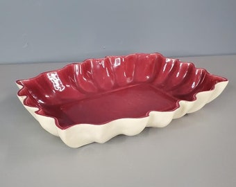 Large Maroon and White Retro Pottery Bowl Planter