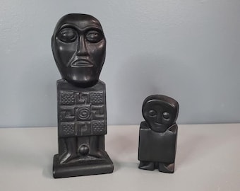 Two Black Wood Carved Figurines