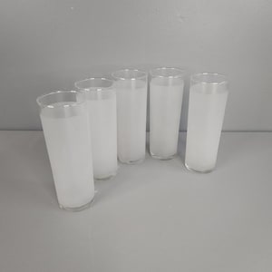 Set of 5 Frosted White Highball Drinking Glasses