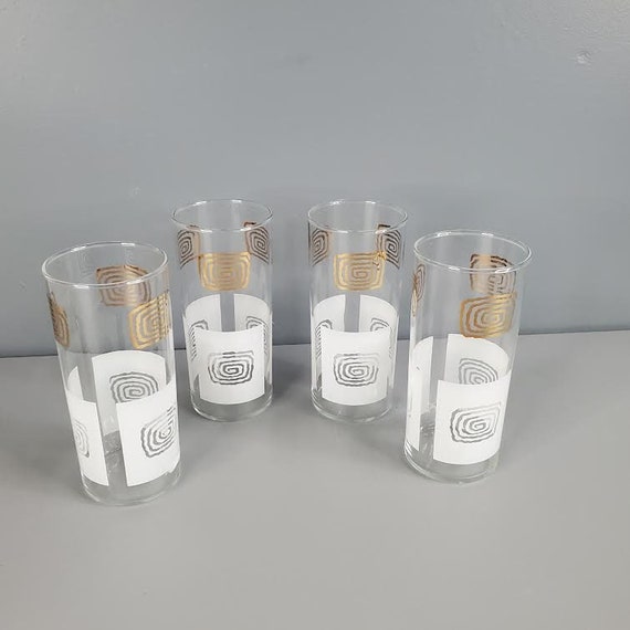 Set of 4 Retro Print Drinking Glasses Etsy