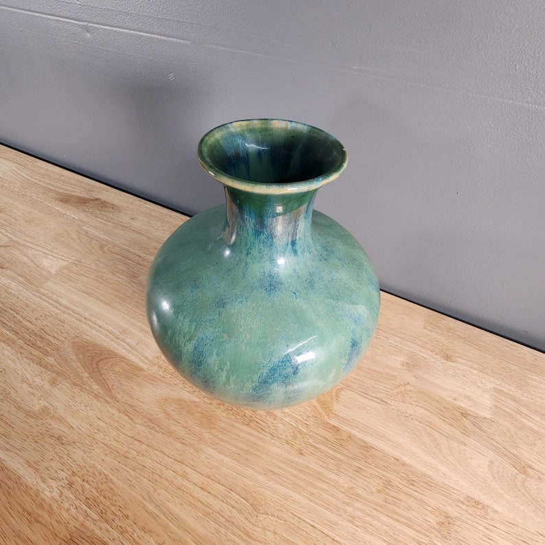 Large Green Ceramic Pottery Vase 12.5 Tall image 2