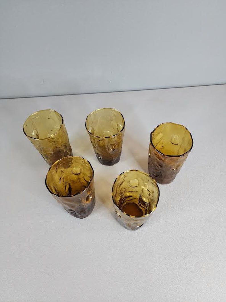 Set of 5 Decatur Glass Texglass Pinched Thumbprint Drinking Glasses image 2