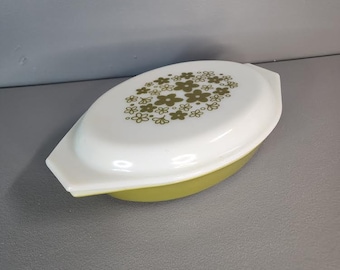 Pyrex Verde Green Olive Divided Dish Bowl 1 Qt