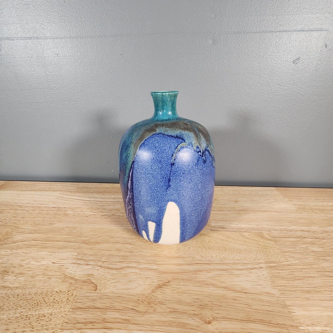 Blue Drip Glaze Studio Pottery Vase - Etsy